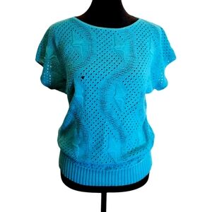 Vintage 80s Chic Blue Knit Sweater Sleevless